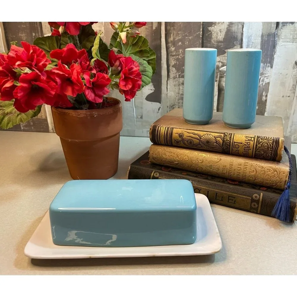 Vintage Mid Century MCM Mikasa Focus Covered Butter Salt Pepper Set